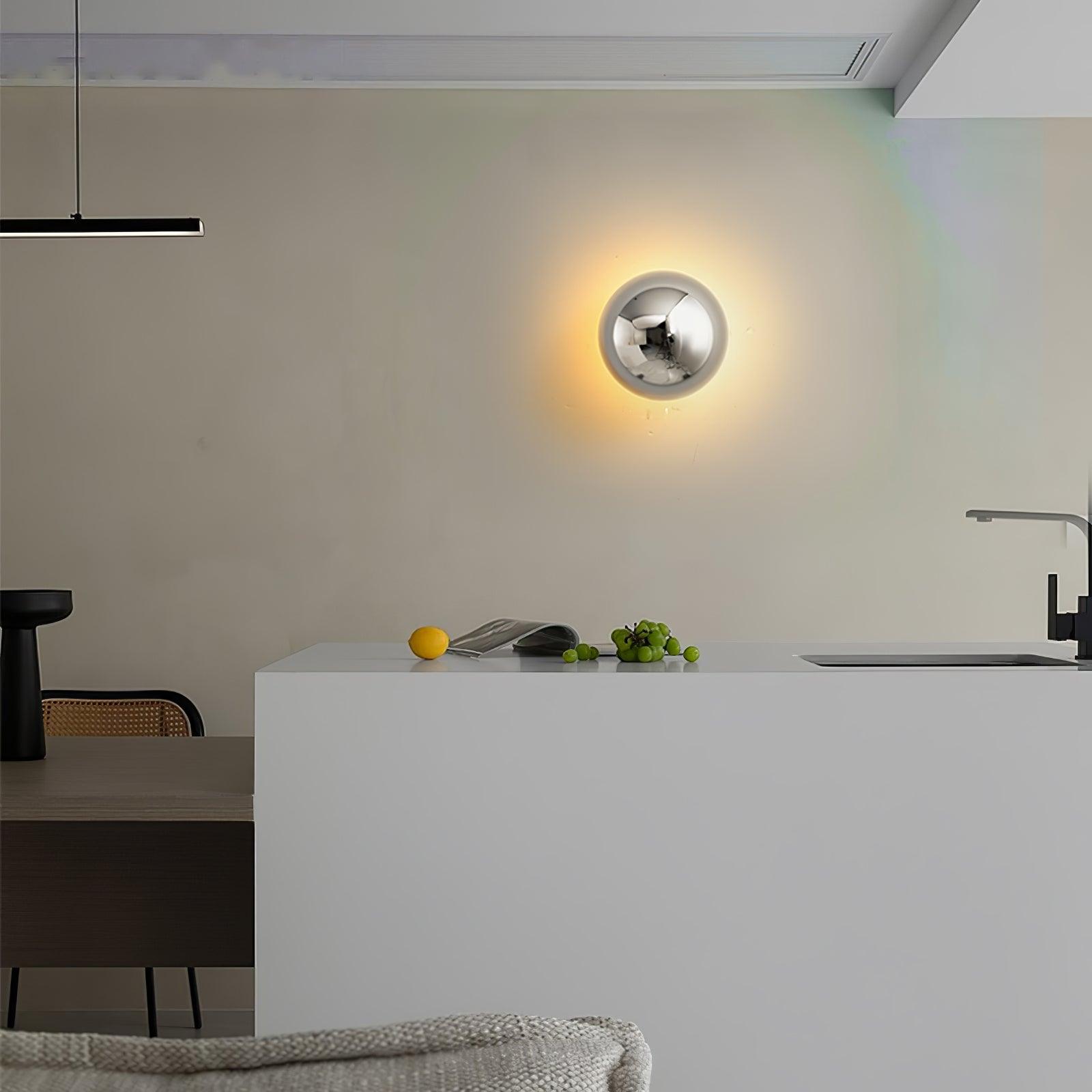Contemporary Sphere Wall Lamp with Mirror Finish Glossy Gold LED Sconce for Home Interior