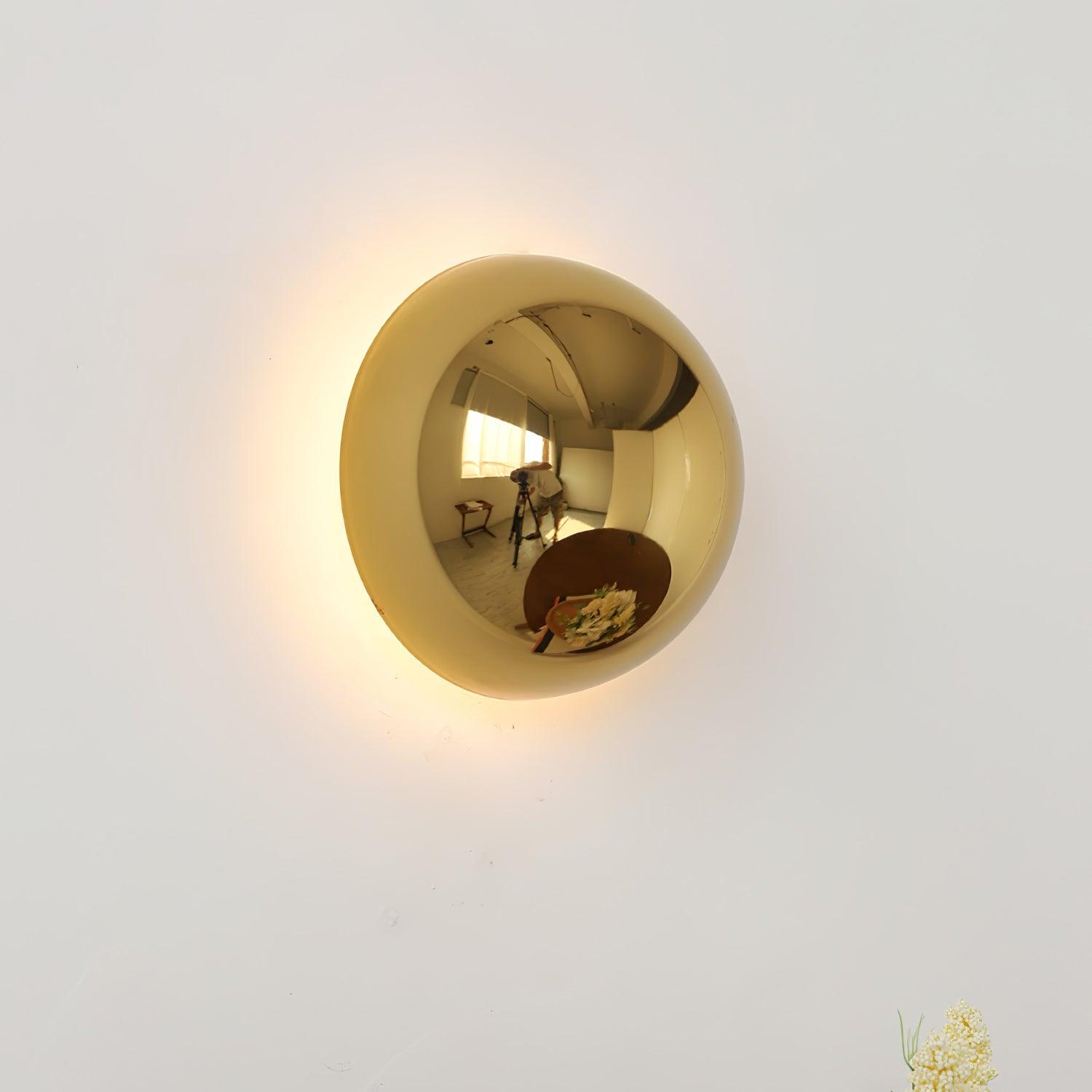 Contemporary Sphere Wall Lamp with Mirror Finish Glossy Gold LED Sconce for Home Interior