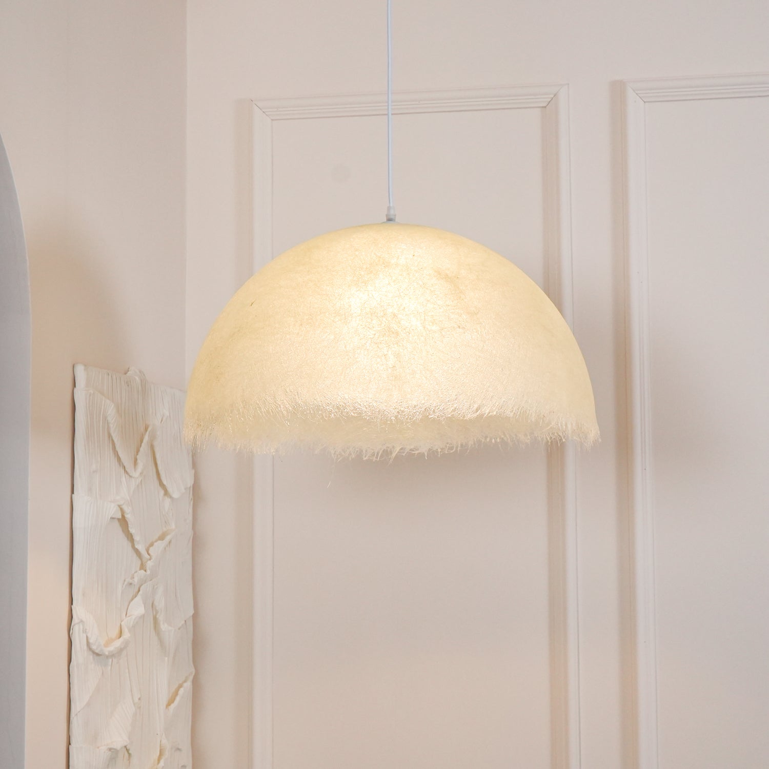 Contemporary White Textured Resin Pendant Light Artistic Hanging Ceiling Lamp