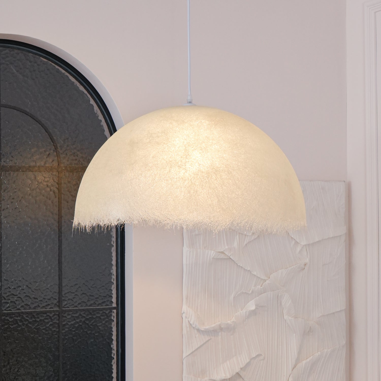 Contemporary White Textured Resin Pendant Light Artistic Hanging Ceiling Lamp