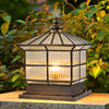 Copper Square Bronze Fence Post Light Outdoor Pillar Lamp with Solar and Hardwired 3 Step Dimming