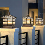 Copper Square Bronze Fence Post Light Outdoor Pillar Lamp with Solar and Hardwired 3 Step Dimming