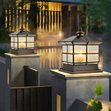 Copper Square Bronze Fence Post Light Outdoor Pillar Lamp with Solar and Hardwired 3 Step Dimming