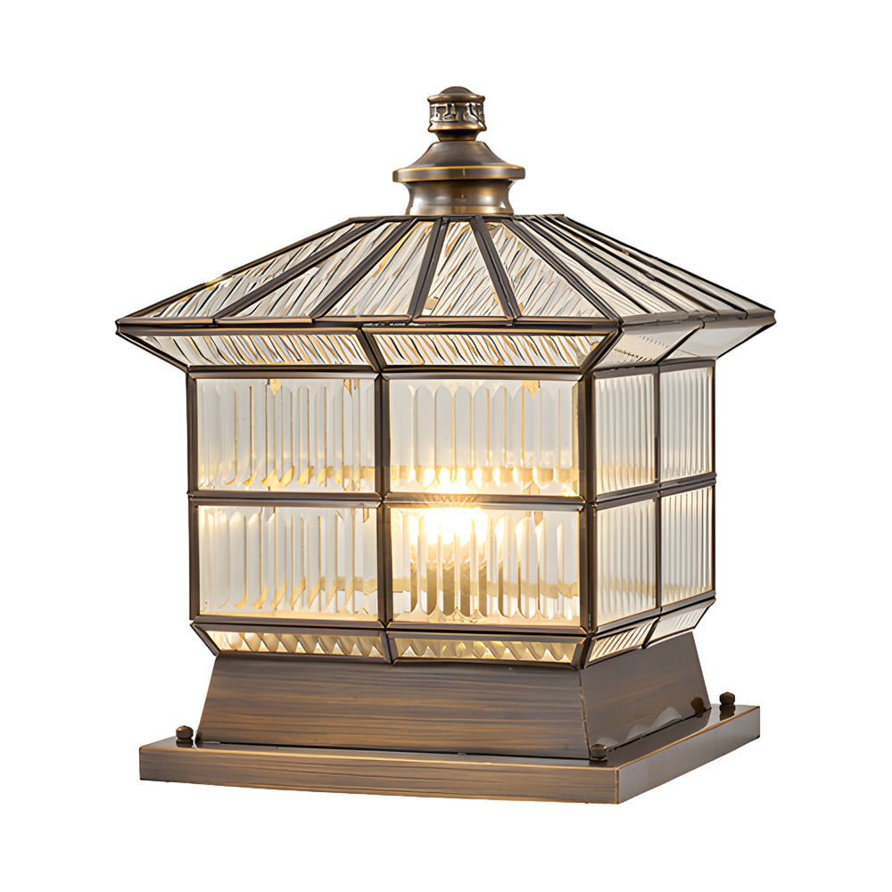 Copper Square Bronze Fence Post Light Outdoor Pillar Lamp with Solar and Hardwired 3 Step Dimming