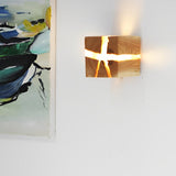 Cracked Wood Grain Square Wall Sconce Rustic Wooden G4 LED Bedside Light for Bedroom