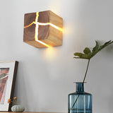 Cracked Wood Grain Square Wall Sconce Rustic Wooden G4 LED Bedside Light for Bedroom
