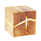 Cracked Wood Grain Square Wall Sconce Rustic Wooden G4 LED Bedside Light for Bedroom