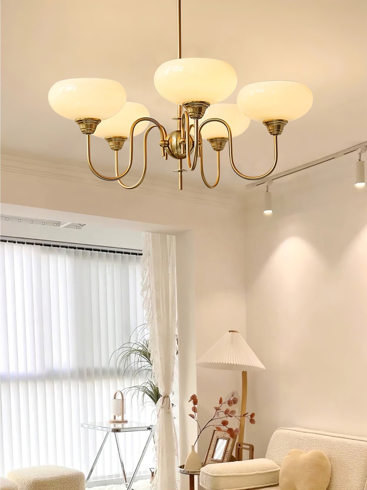 Creamy Persimmon Glass Chandelier Mid Century Modern Multi Light Ceiling Fixture