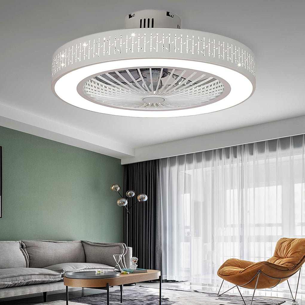 Modern 20 Inch Bladeless Ceiling Fan with Dimmable LED Light Chandelier for Bedroom and Living Room