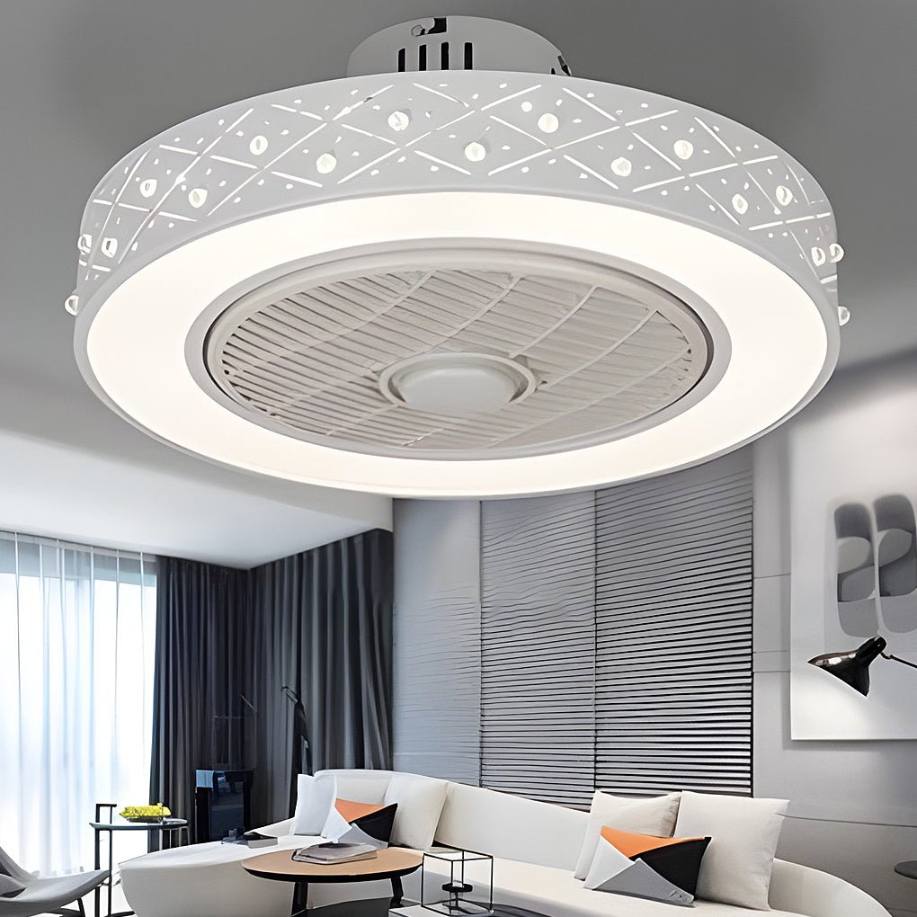 Modern 20 Inch Bladeless Ceiling Fan with Dimmable LED Light Chandelier for Bedroom and Living Room