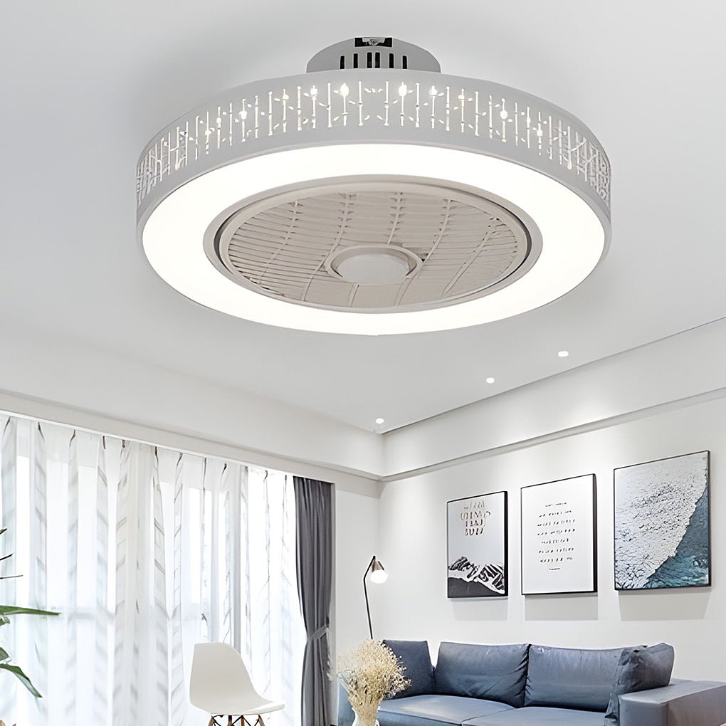 Modern 20 Inch Bladeless Ceiling Fan with Dimmable LED Light Chandelier for Bedroom and Living Room