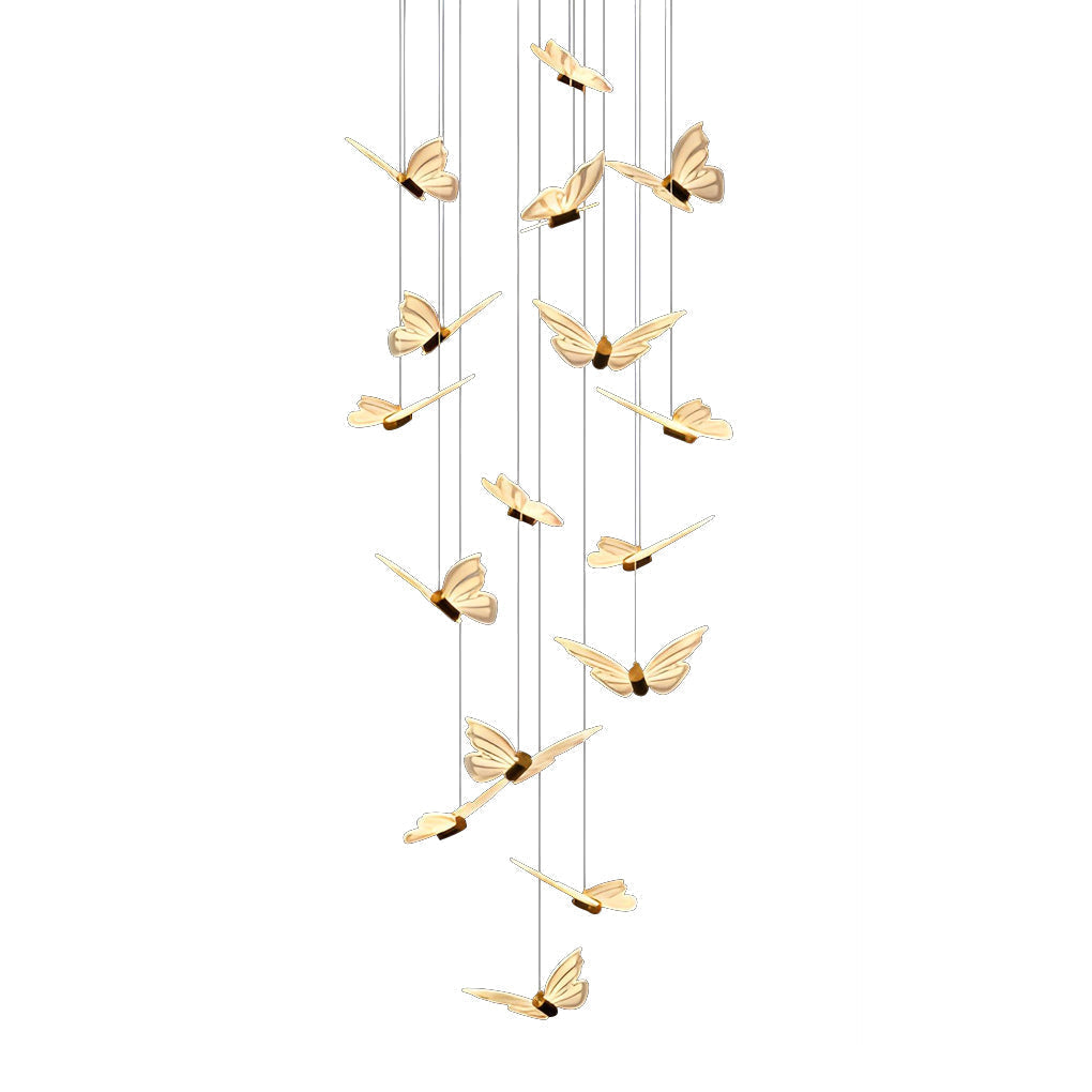 Creative Butterfly LED Staircase Chandelier Modern Long High Ceiling Pendant Light