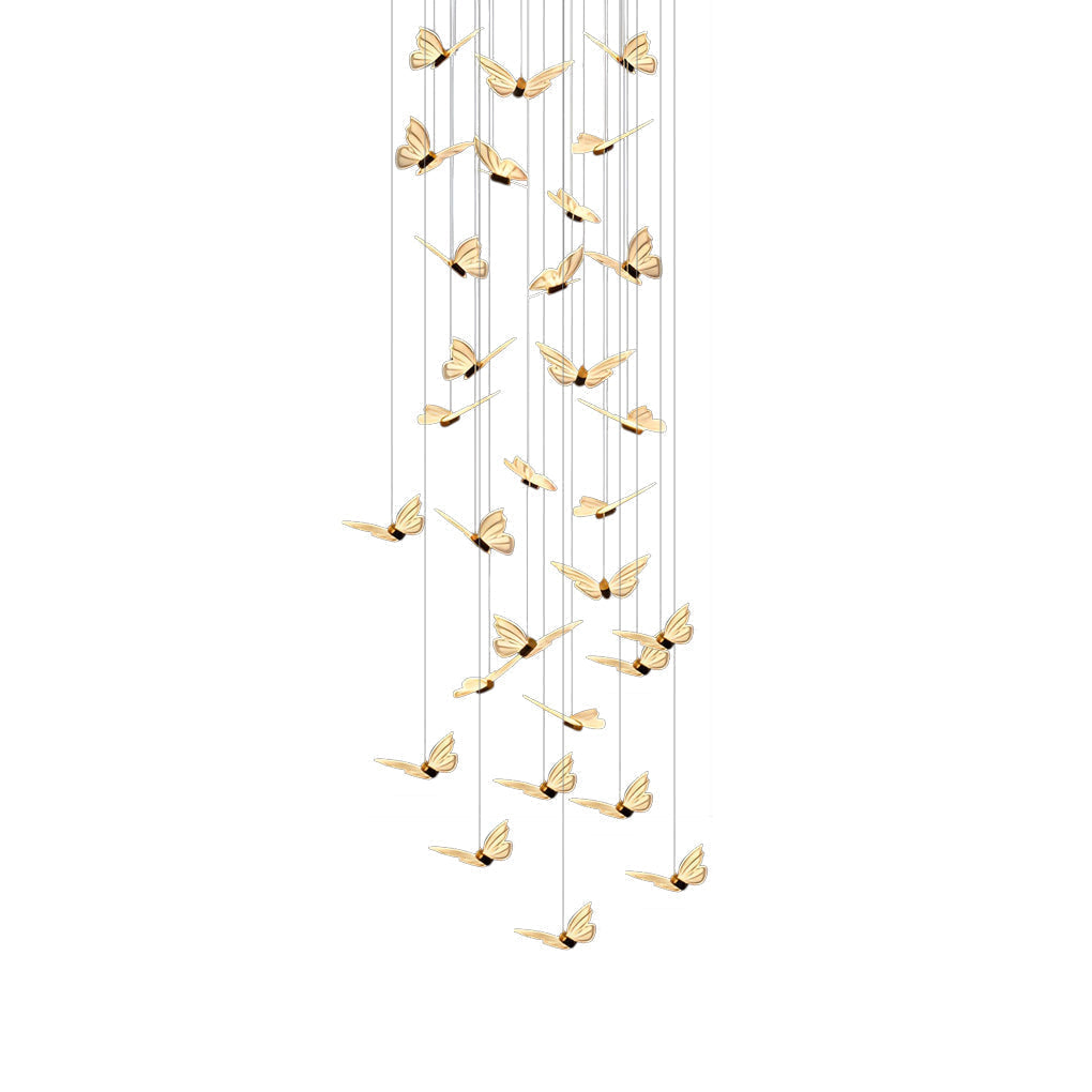 Creative Butterfly LED Staircase Chandelier Modern Long High Ceiling Pendant Light