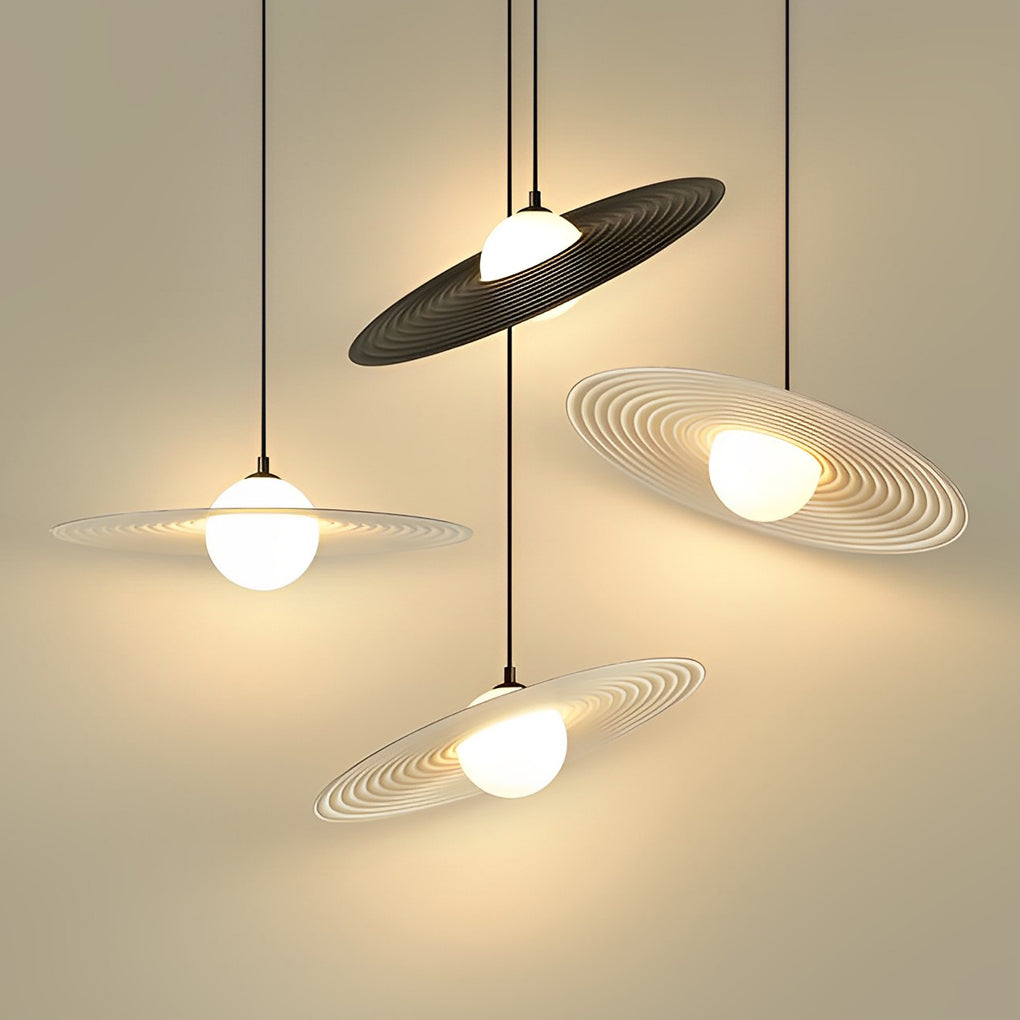 Creative Circular LED Hanging Lamp Contemporary Matte Black and White Kitchen Island Lighting