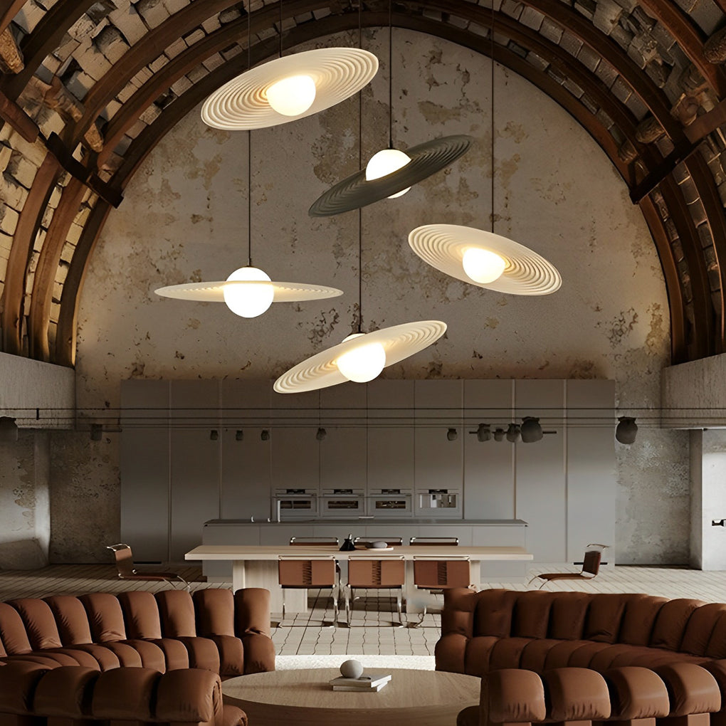 Creative Circular LED Hanging Lamp Contemporary Matte Black and White Kitchen Island Lighting