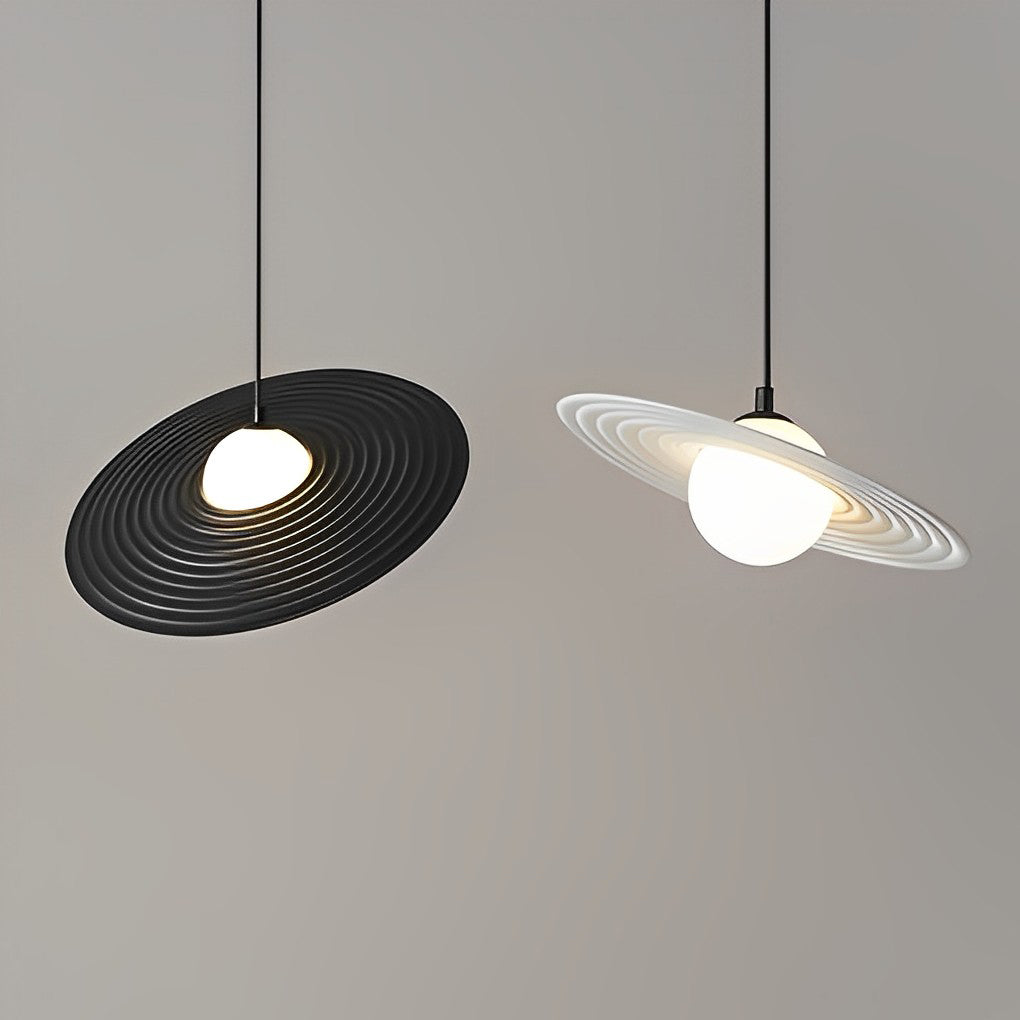 Creative Circular LED Hanging Lamp Contemporary Matte Black and White Kitchen Island Lighting