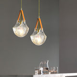 Creative Glass Bag Pendant Light with Leather Handle and Copper Accents Modern Hanging Lamp