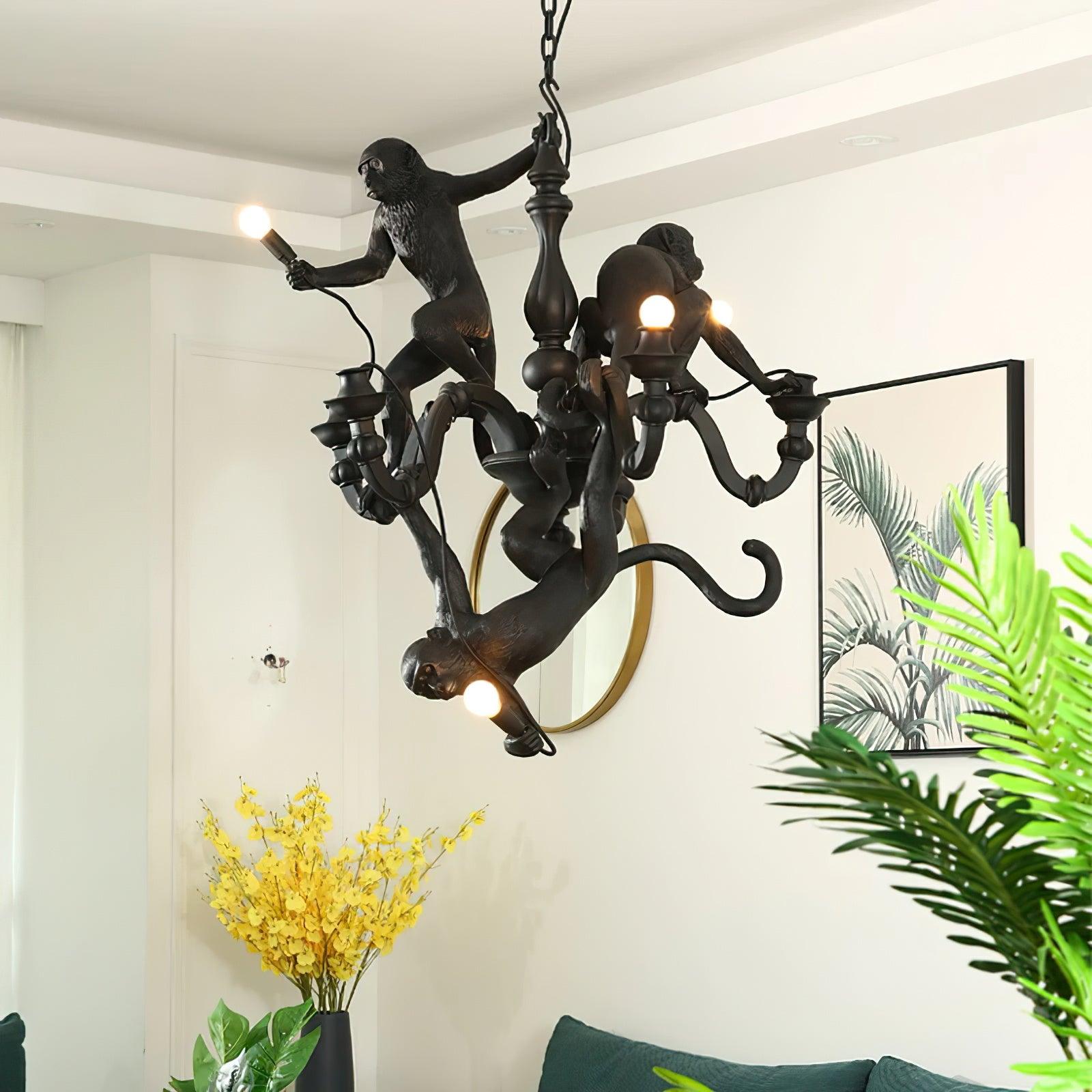 Creative Monkey Resin Pendant Light Modern Animal Themed Chandelier for Playful Interior Decor