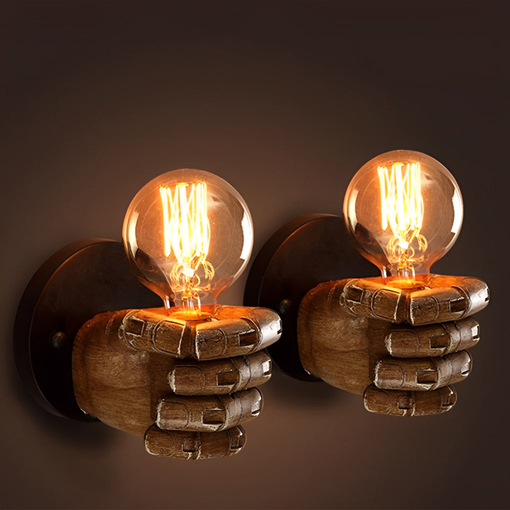 Creative Resin Fist Shaped Wall Sconce Retro Industrial Style Indoor Lighting Fixture