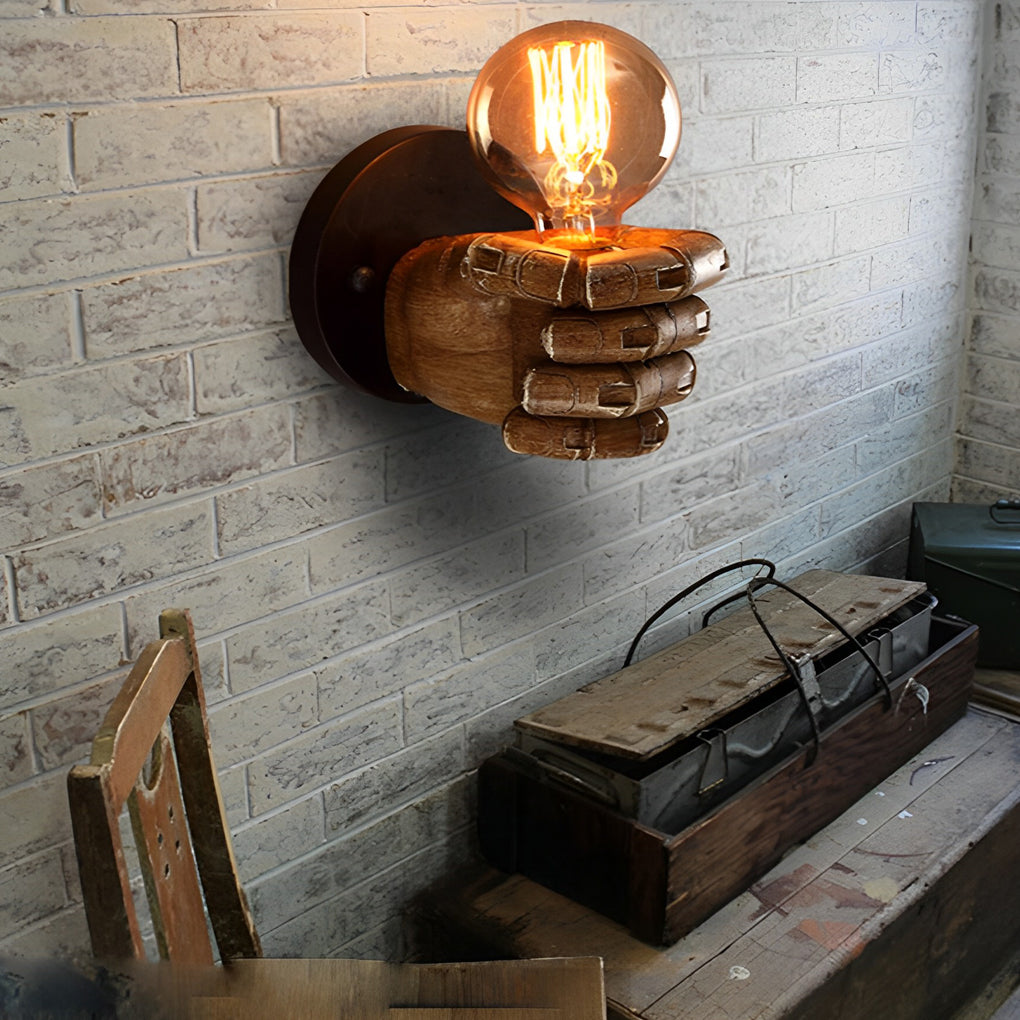 Creative Resin Fist Shaped Wall Sconce Retro Industrial Style Indoor Lighting Fixture