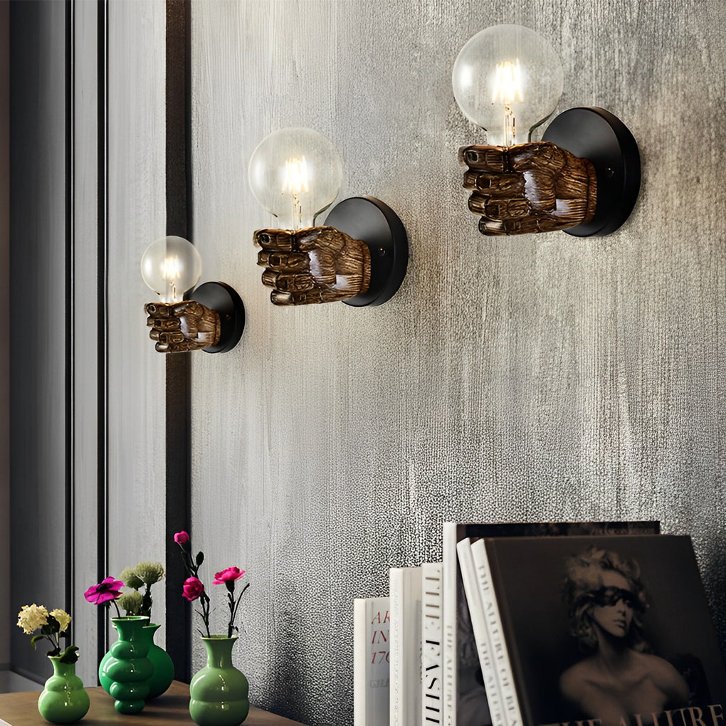 Creative Resin Fist Shaped Wall Sconce Retro Industrial Style Indoor Lighting Fixture