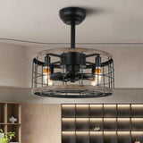 Vintage Industrial Cage Ceiling Fan Light with Quiet Motor and Wrought Iron Housing for Living Room