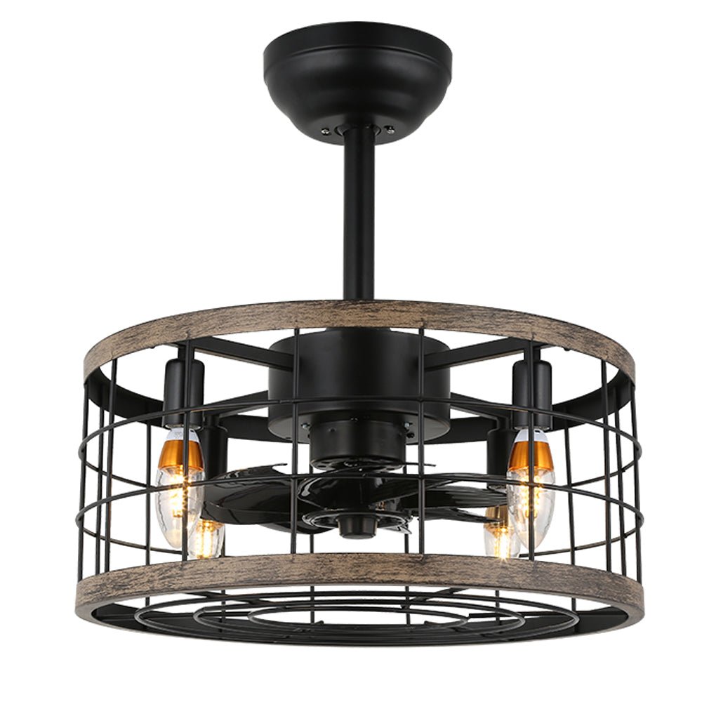 Vintage Industrial Cage Ceiling Fan Light with Quiet Motor and Wrought Iron Housing for Living Room