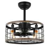 Vintage Industrial Cage Ceiling Fan Light with Quiet Motor and Wrought Iron Housing for Living Room
