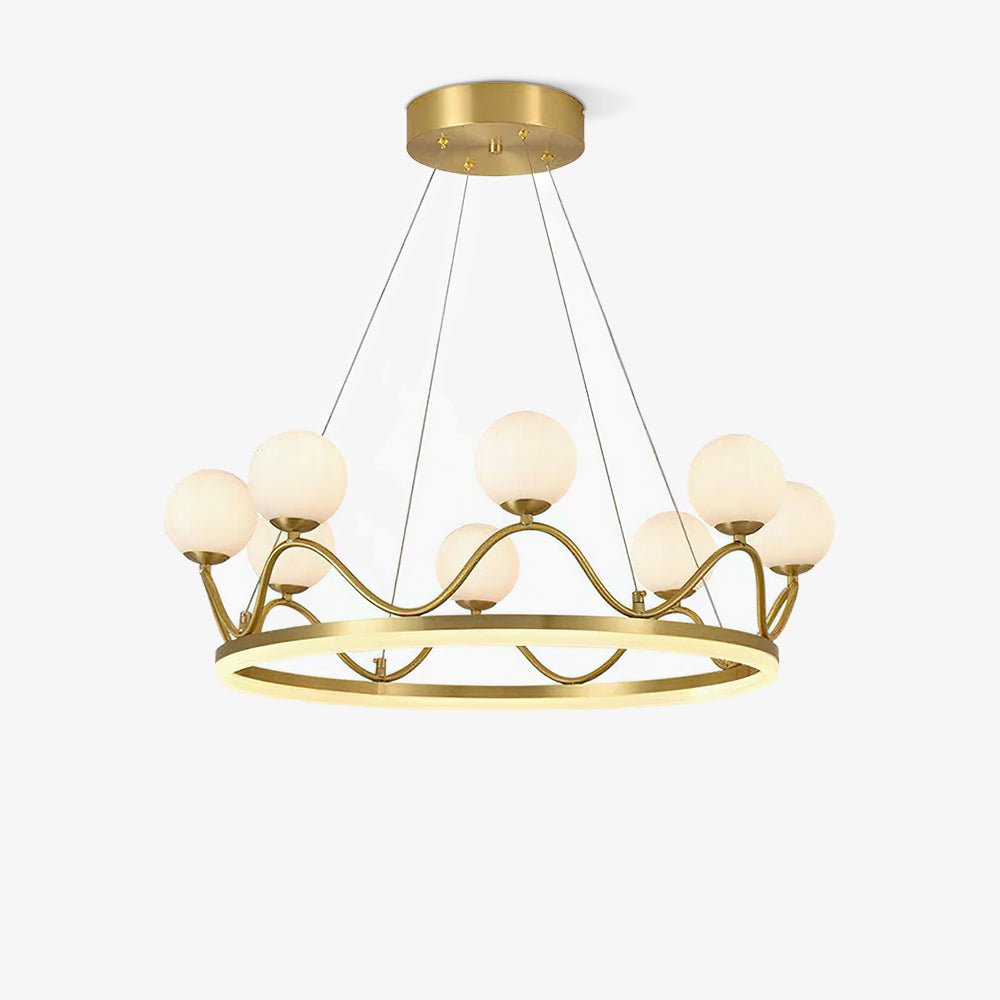 Crown Brass Chandelier with Hand Blown Glass Globes for Luxury Dining Room