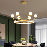 Crown Brass Chandelier with Hand Blown Glass Globes for Luxury Dining Room