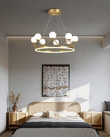 Crown Brass Chandelier with Hand Blown Glass Globes for Luxury Dining Room