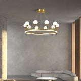Crown Brass Chandelier with Hand Blown Glass Globes for Luxury Dining Room