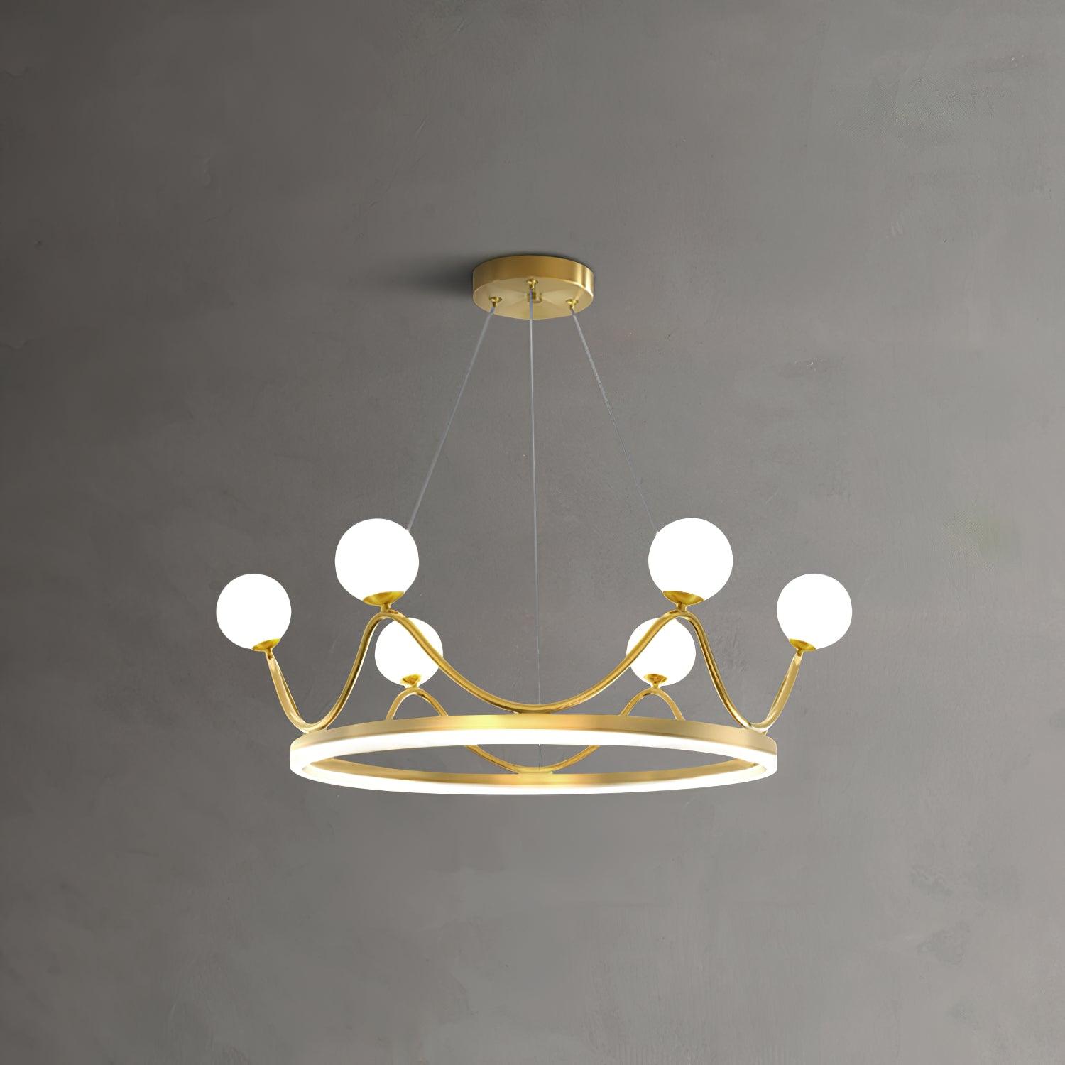 Crown Brass Chandelier with Hand Blown Glass Globes for Luxury Dining Room