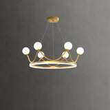 Crown Brass Chandelier with Hand Blown Glass Globes for Luxury Dining Room