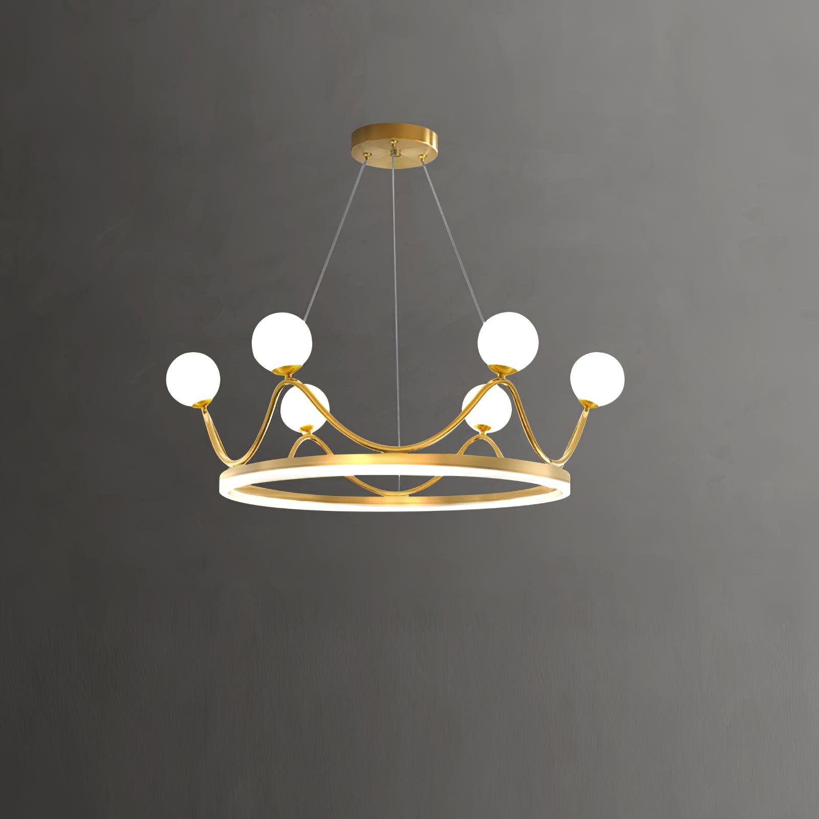 Crown Brass Chandelier with Hand Blown Glass Globes for Luxury Dining Room