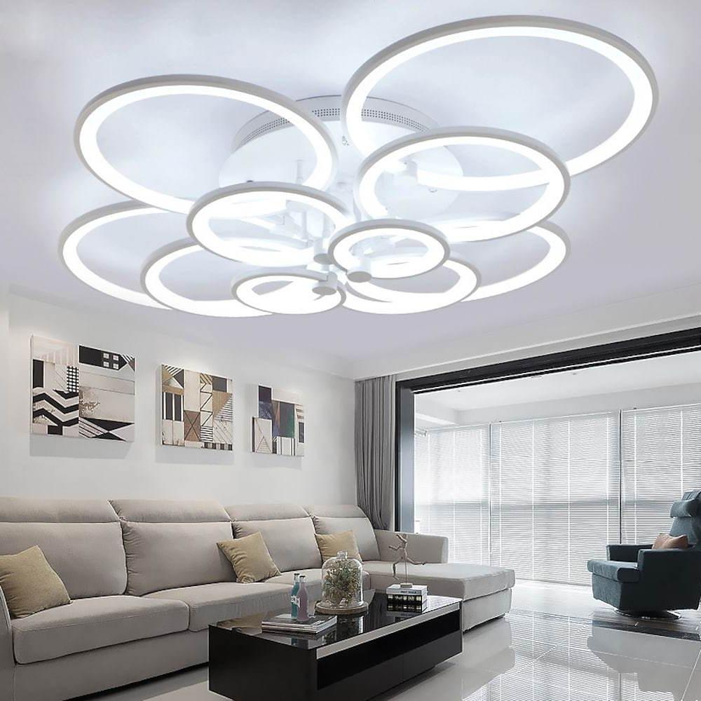 Modern Geometric Overlapping Ring LED Semi Flush Mount Ceiling Light for Living Room