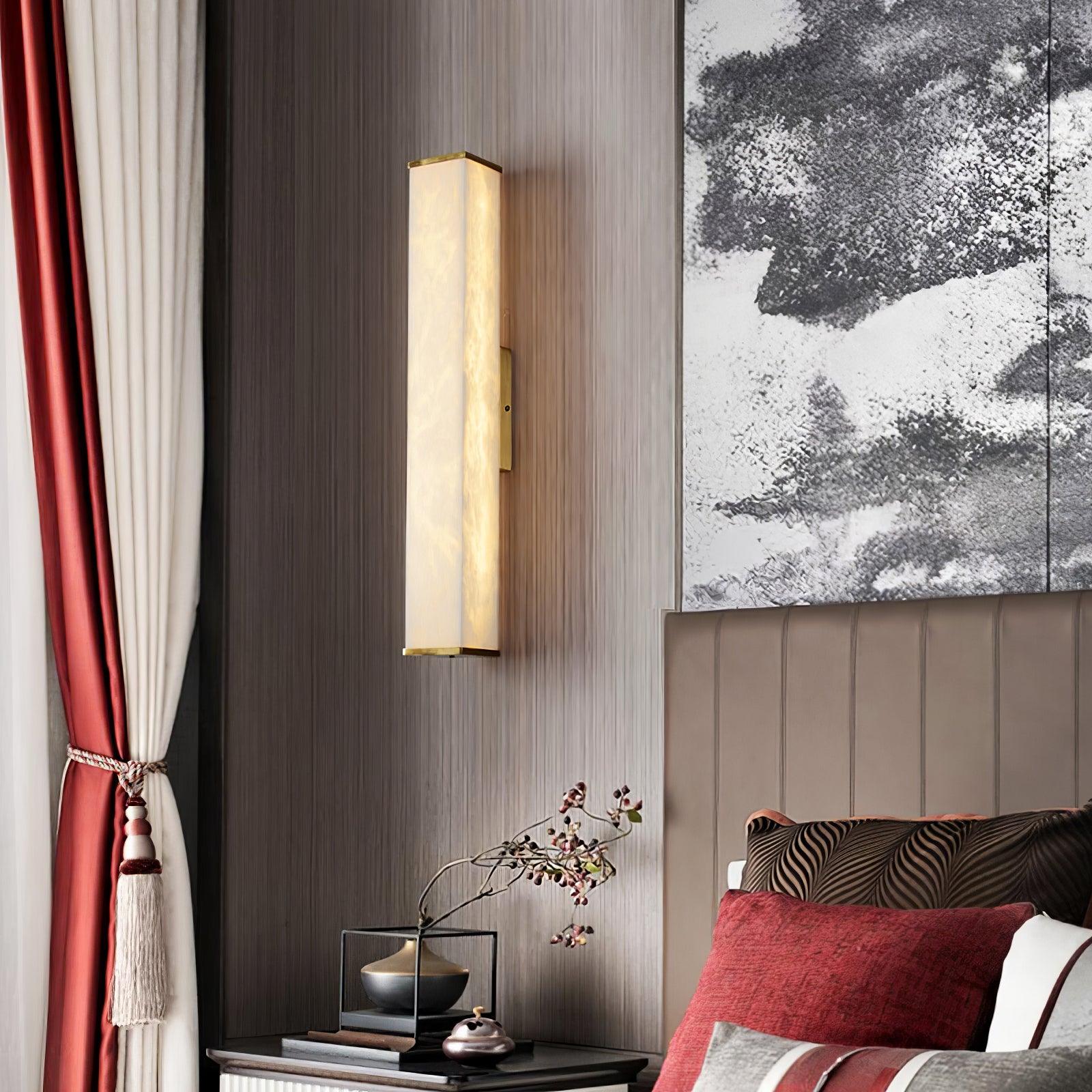Cuboid Alabaster LED Wall Light Brass Indoor Sconce for Bedroom Living Room