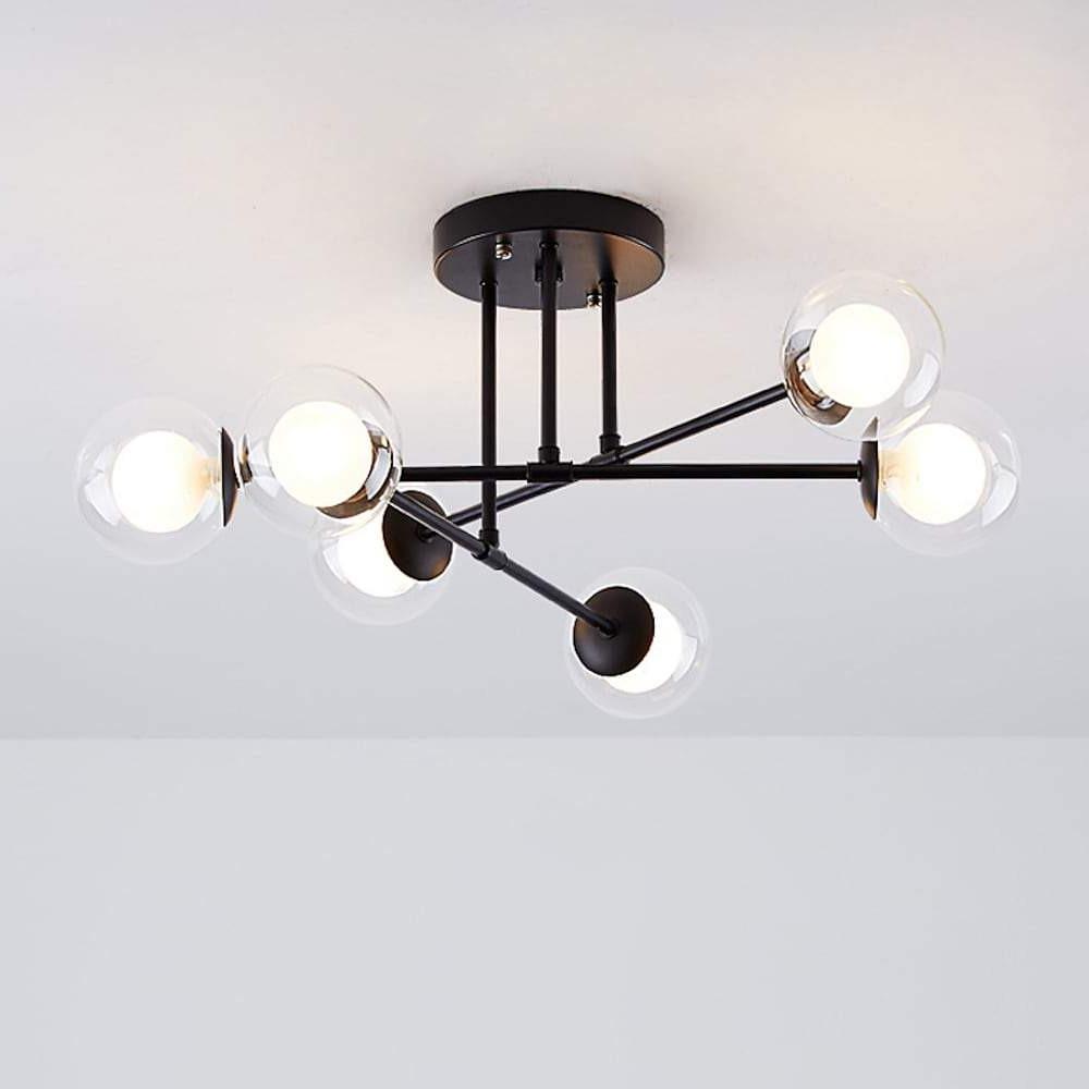 Modern 6 Light Glass Globe LED Flush Mount Ceiling Lamp for Living Room and Bedroom Lighting