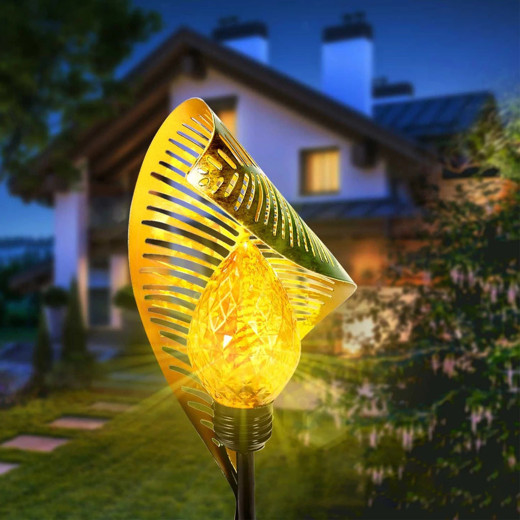 Curled Leaf Metal Solar Garden Light Waterproof LED Pathway Lamp for Outdoor Landscape Decor