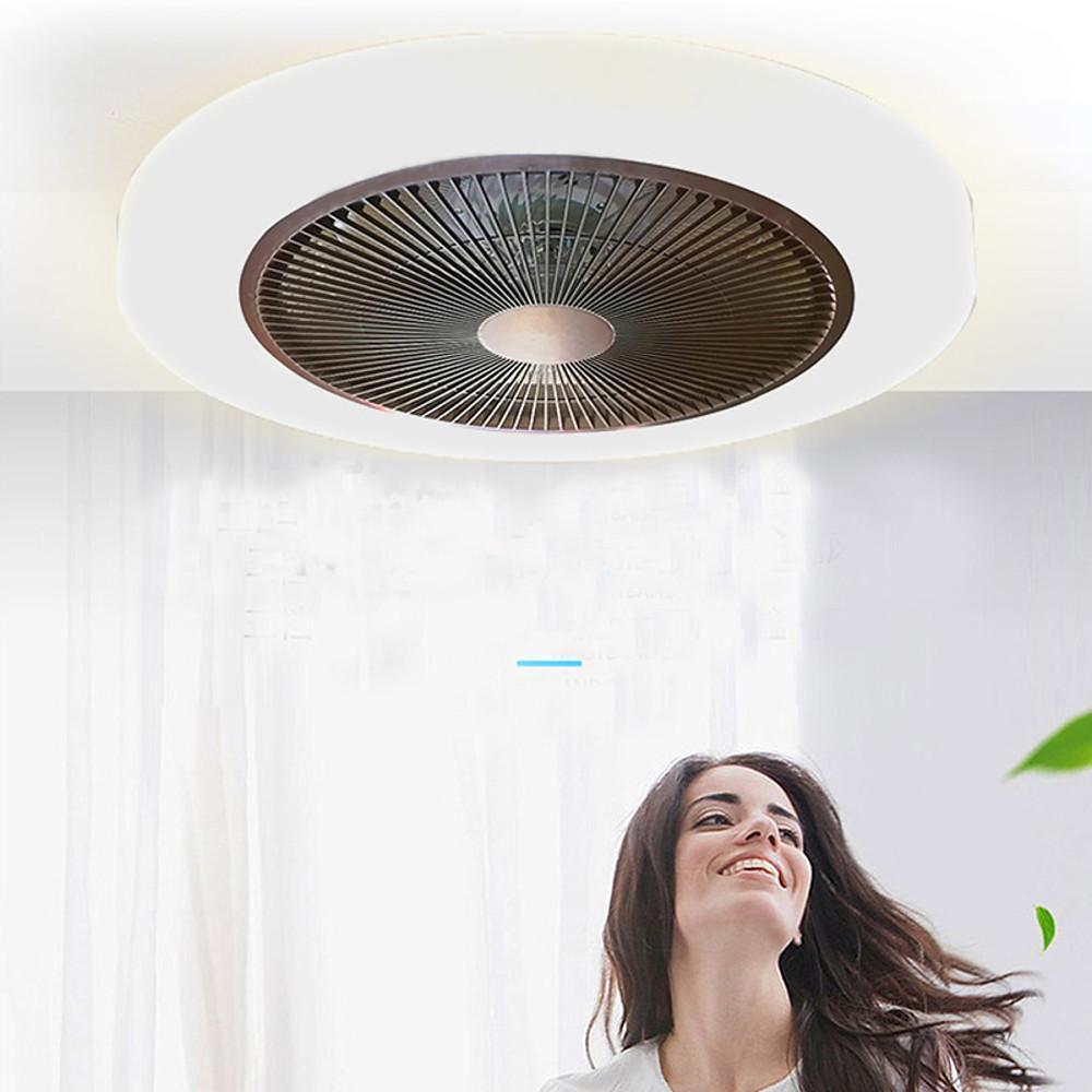 20 Inch Enclosed Bladeless Ceiling Fan with Dimmable LED Light Flush Mount Low Profile Fixture