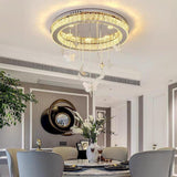 Modern Circular LED Crystal Chandelier Flush Mount Ceiling Light for Luxury Interior Spaces