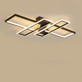 Large Modern LED Geometric Flush Mount Ceiling Light with Four Rectangles in Matte Black Finish