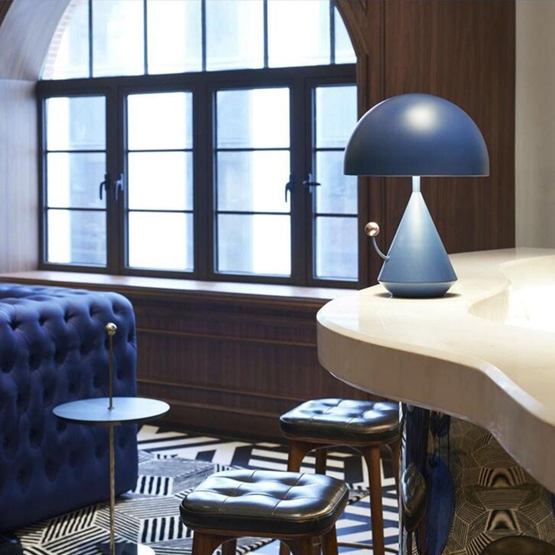 Modern Geometric Metal Table Lamp with Pyramidal Base and Dome Shade for Office and Bedside Reading