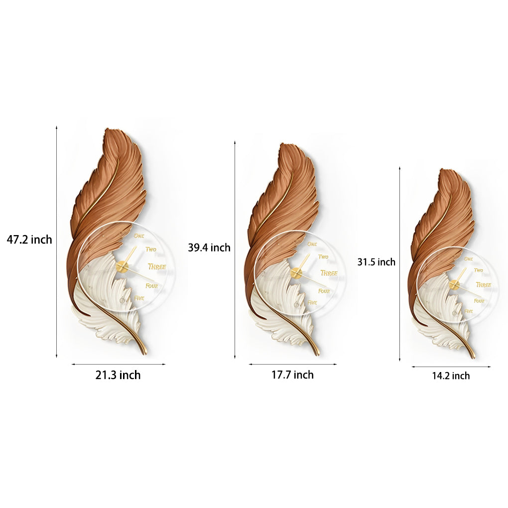 Decorative Feather Painting LED Wall Sconce with Round Acrylic Clock and Remote