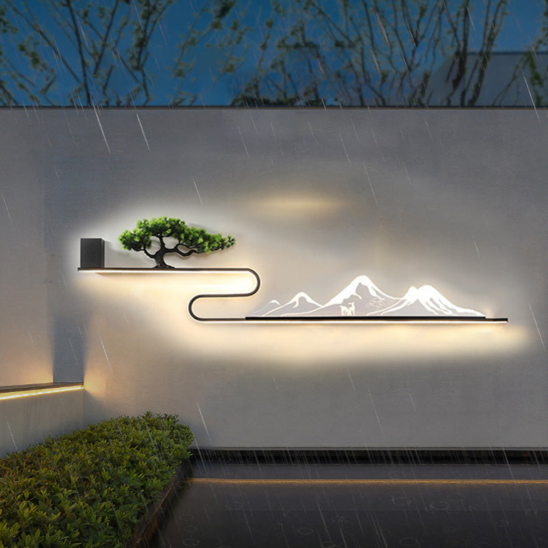 Decorative Mountain Scenery Solar LED Outdoor Wall Lamp Waterproof Light for Garden Yard