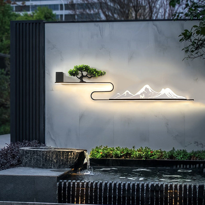 Decorative Mountain Scenery Solar LED Outdoor Wall Lamp Waterproof Light for Garden Yard