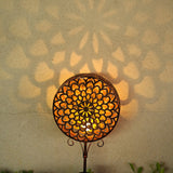 Decorative Round Hollow Floral Metal Solar Garden Stake Light for Yard and Landscape