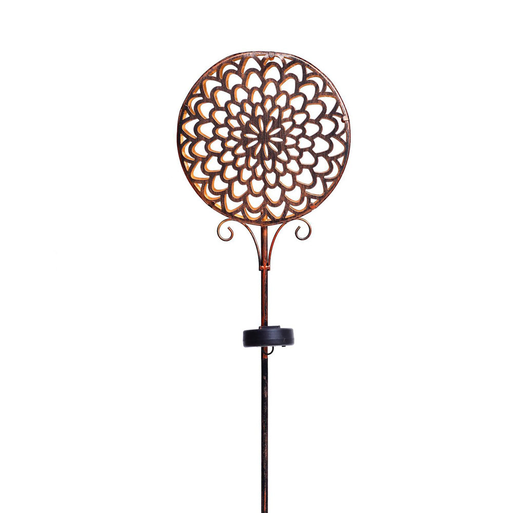 Decorative Round Hollow Floral Metal Solar Garden Stake Light for Yard and Landscape
