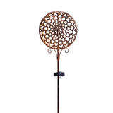 Decorative Round Hollow Floral Metal Solar Garden Stake Light for Yard and Landscape
