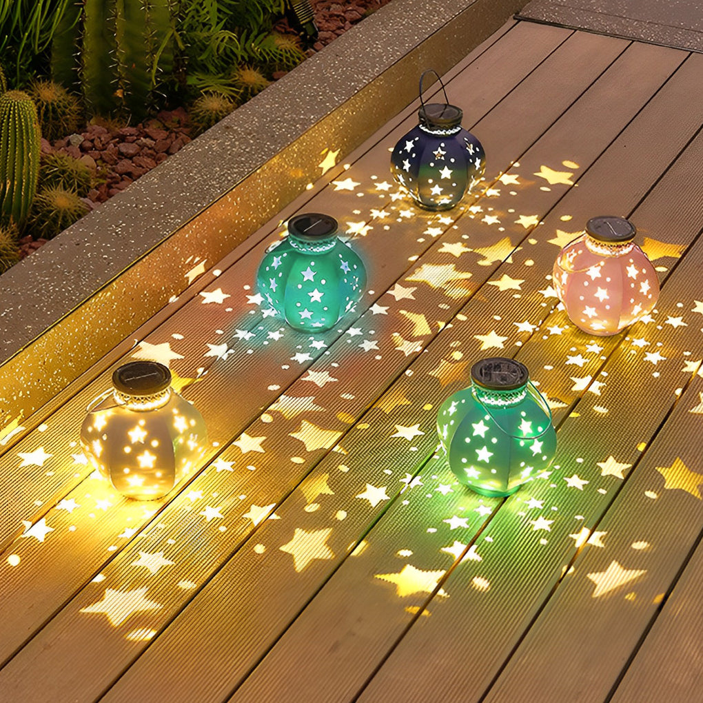 Decorative Solar Star Projection Outdoor Lantern Waterproof LED Hanging Lights for Garden Patio